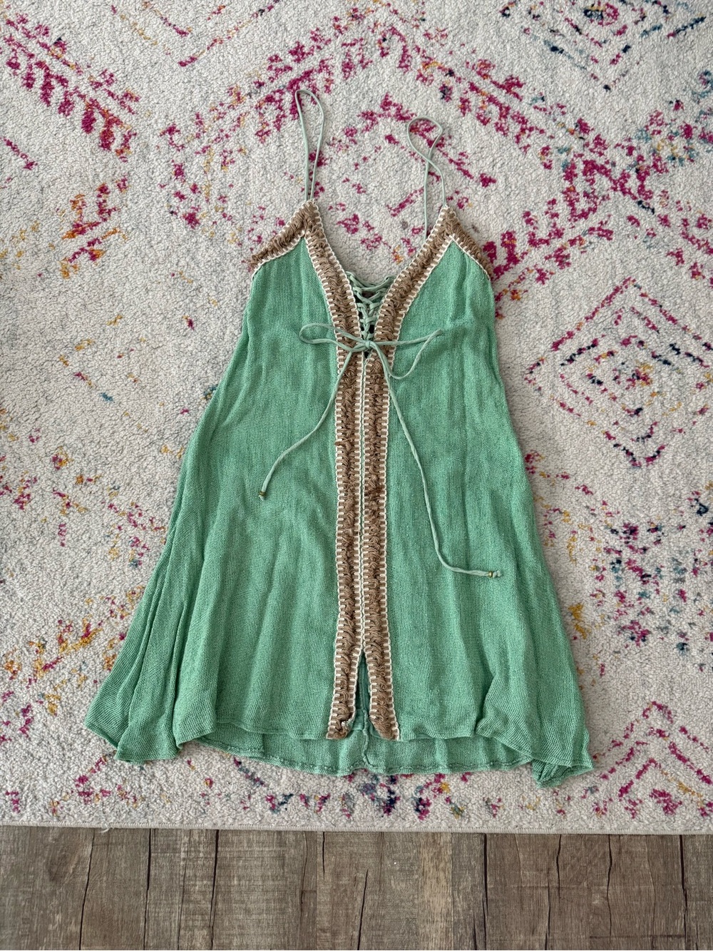 Mint Green Crochet-Trim Slip Dress